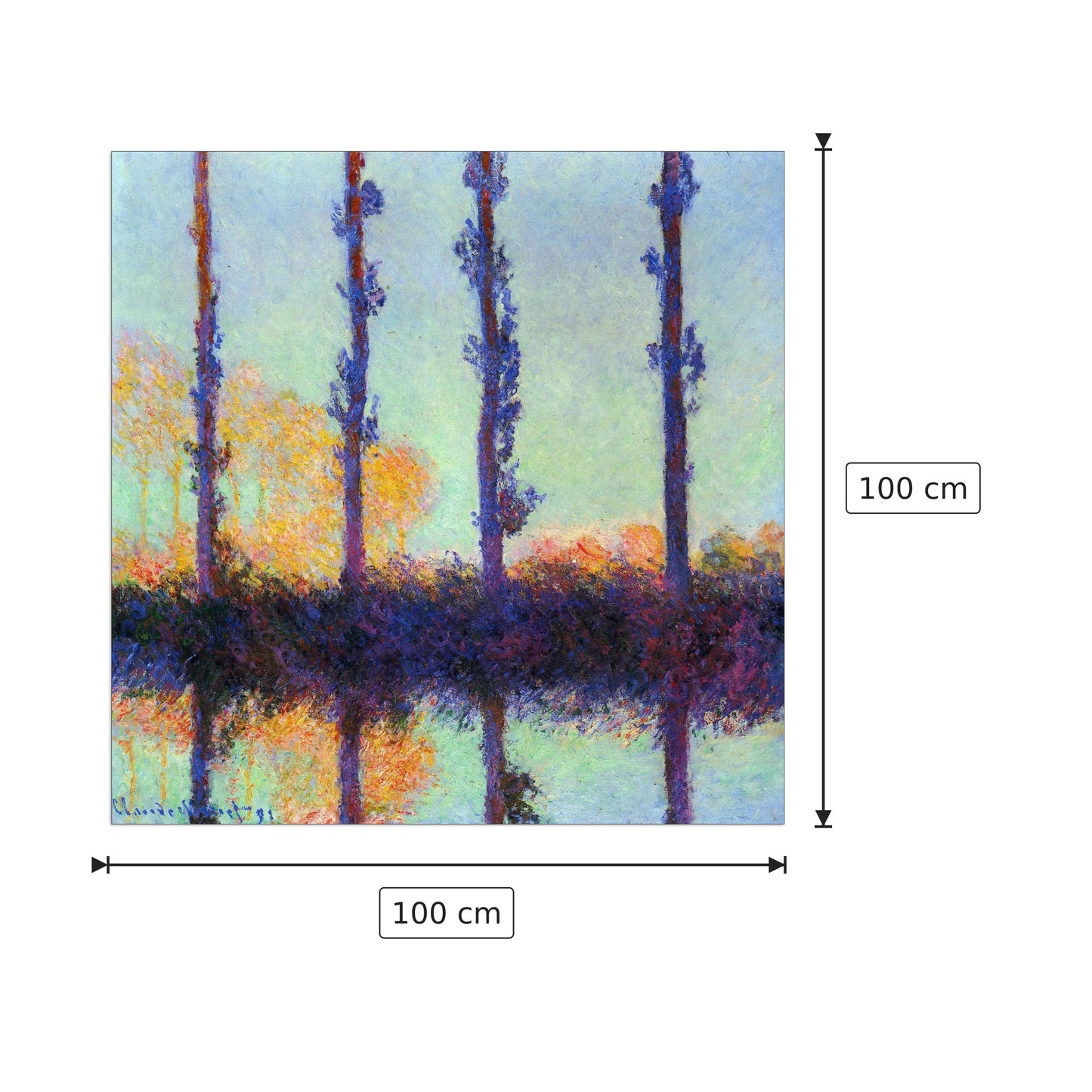 Four poplars - Monet Claude - cm 100x100 - Pannello in MDF