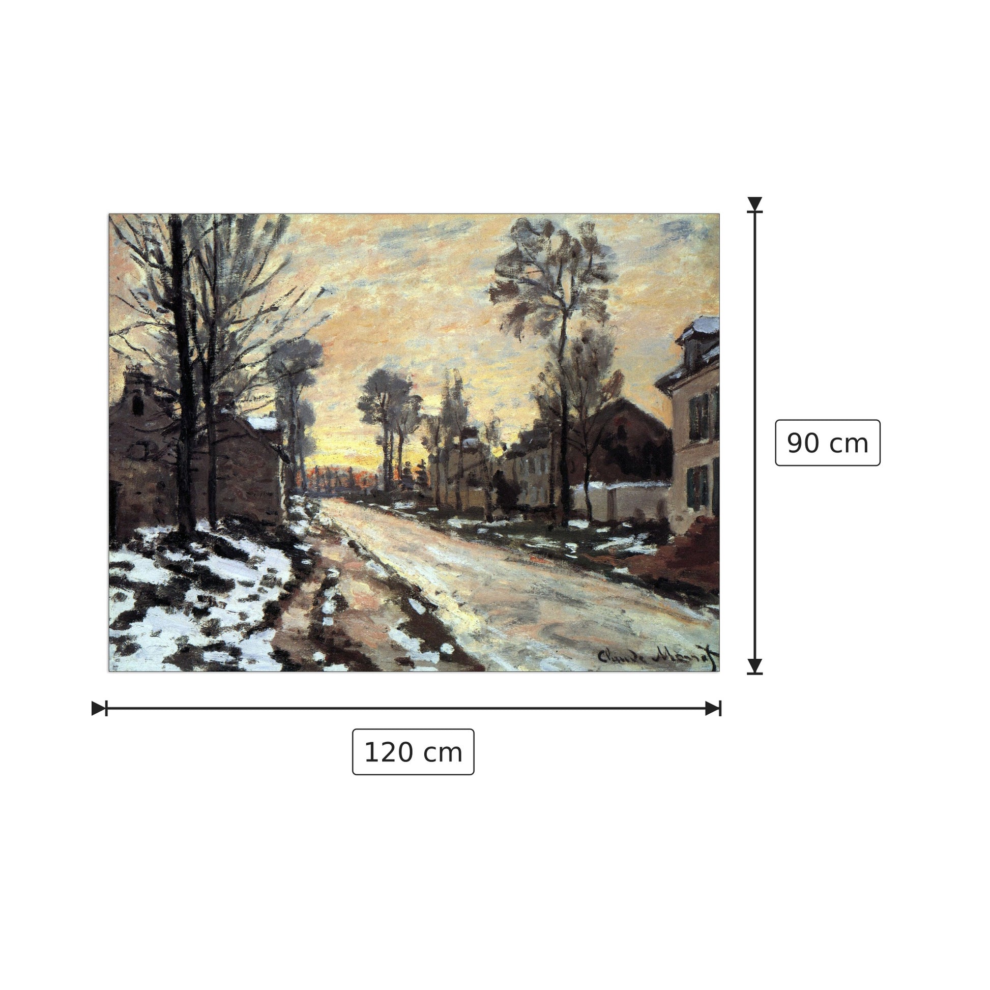 Road to Louveciennes, melting snow children, sunset - Monet Claude - cm 120x90 - Pannello in MDF