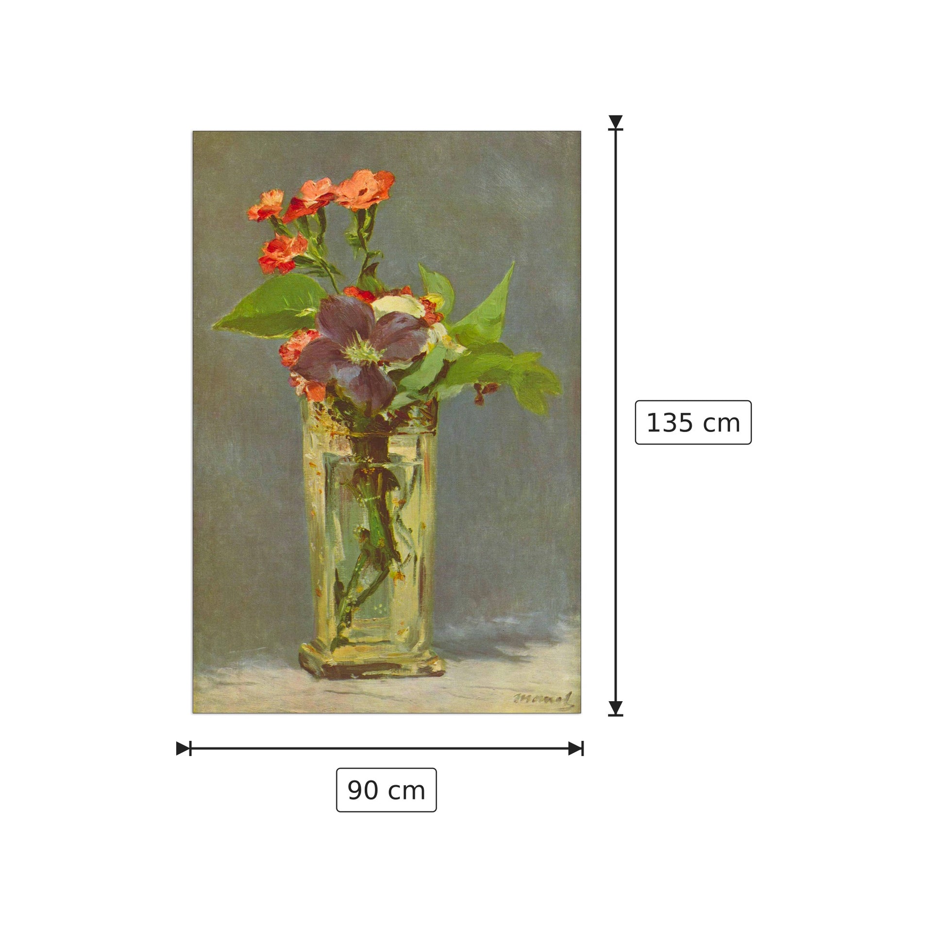 Garofani e clematide in vaso di cristallo - Manet Édouard - cm 90x135 - Pannello in MDF