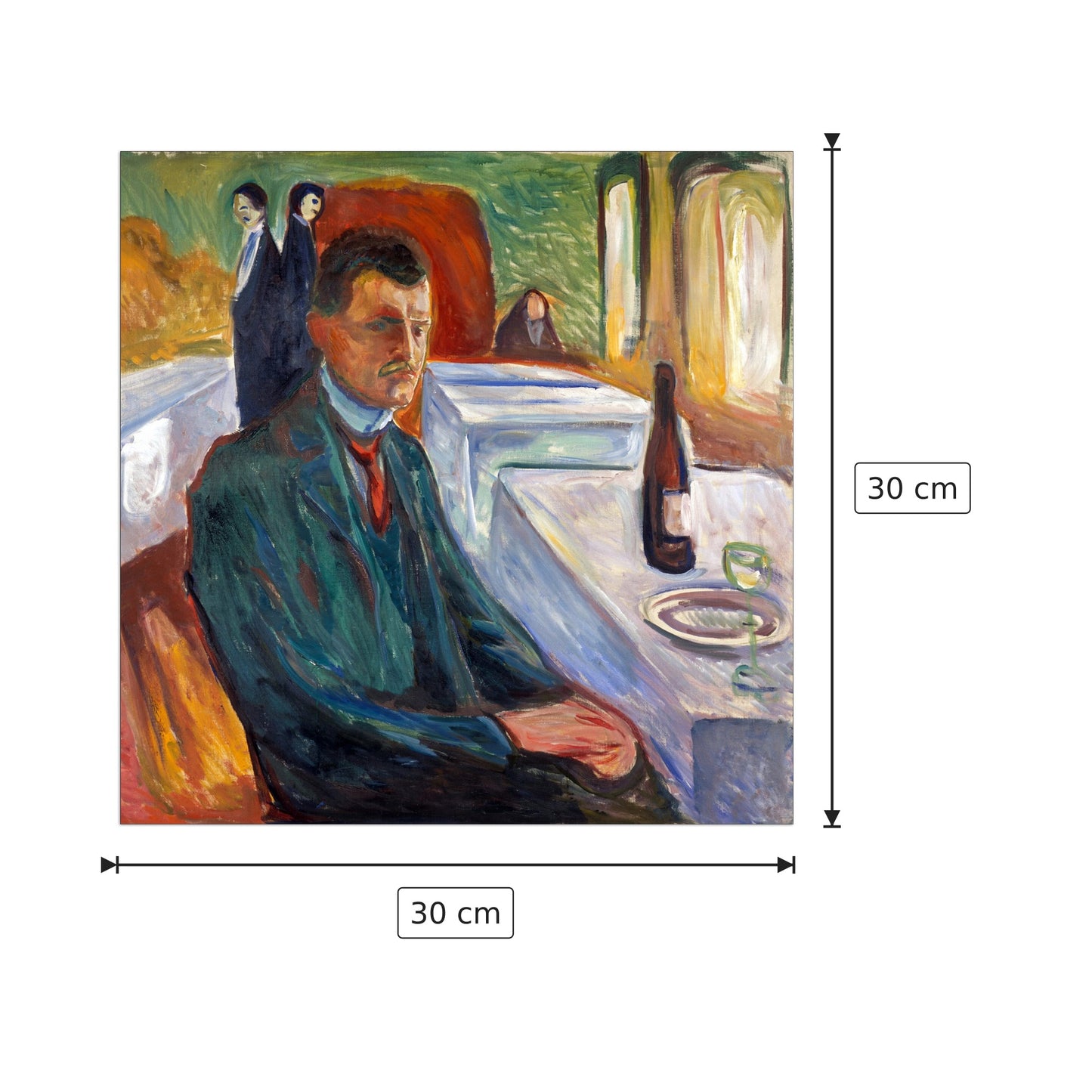 Ritratto con bottiglia di vino - Munch Edvard - cm 30x30 - Pannello in MDF