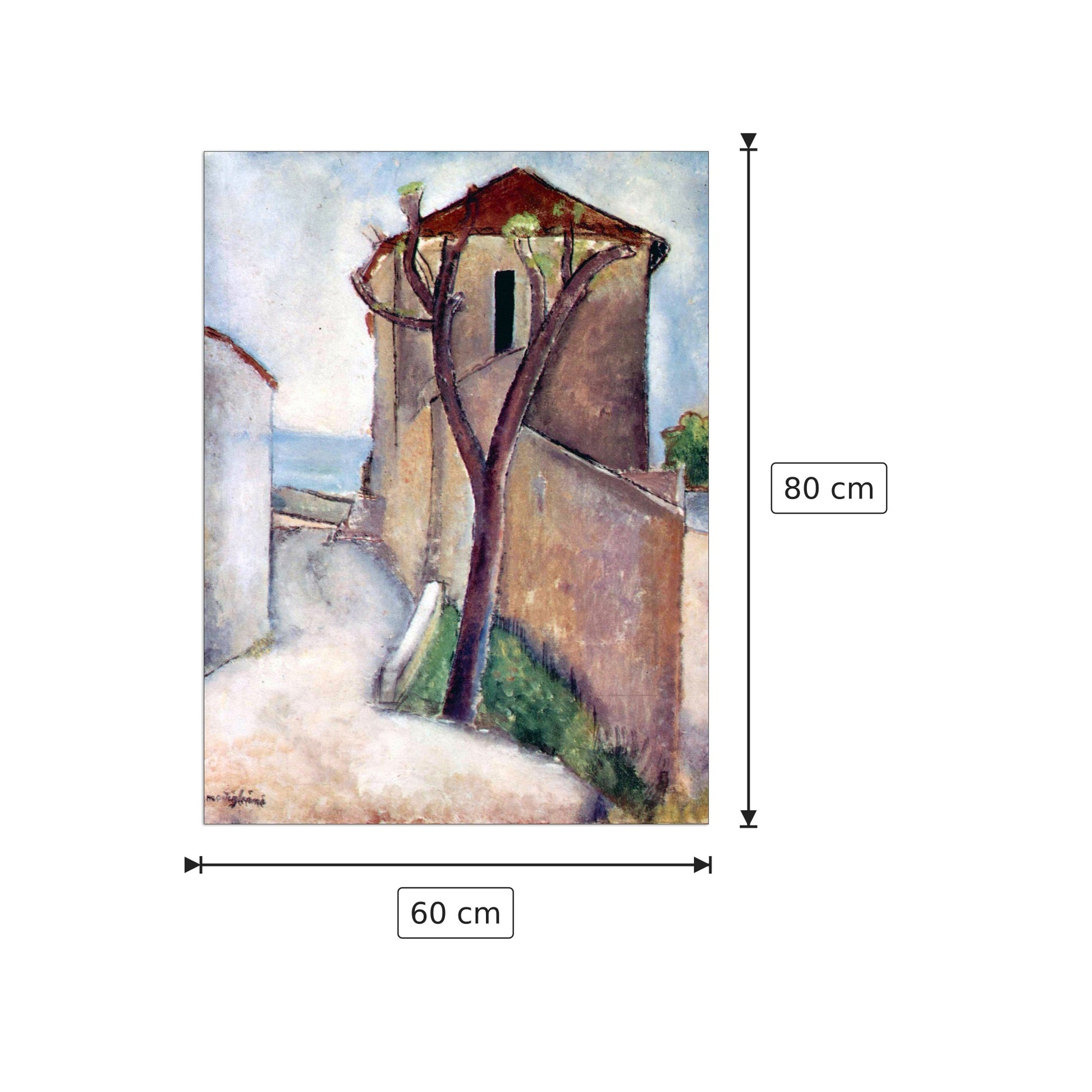 Albero e casa - Modigliani Amedeo - cm 60x80 - Pannello in MDF