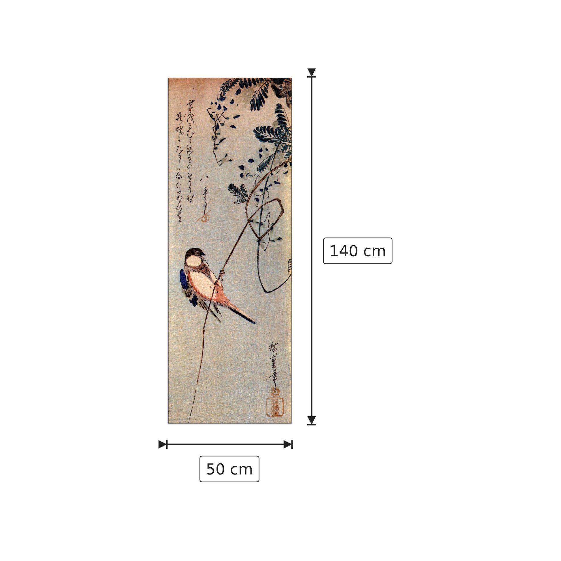 L'uccello sulla glicine - Hiroshige Utagawa - cm 50x140 - Pannello in MDF