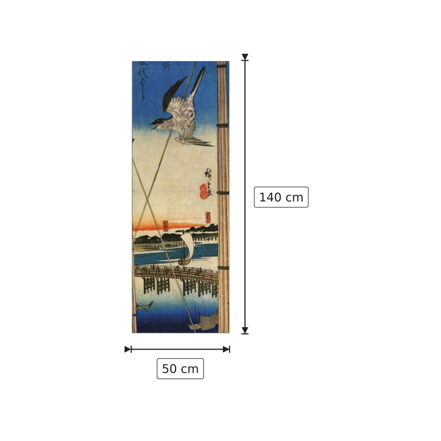 Il cuculo che vola oltre gli alberi - Hiroshige Utagawa - cm 50x140 - Pannello in MDF