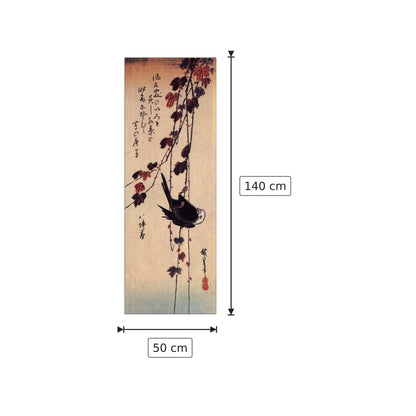 Uccellino nero tra l'edera - Hiroshige Utagawa - cm 50x140 - Pannello in MDF