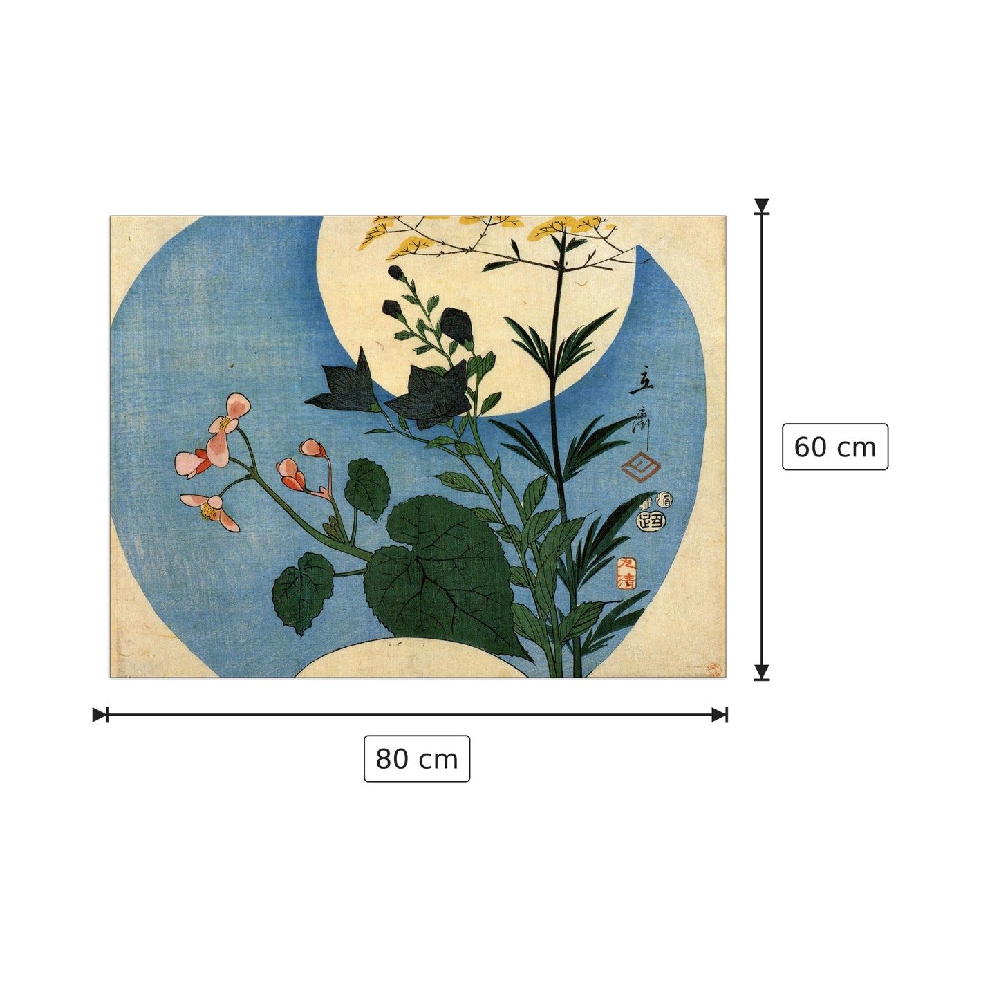 Fiori d'autunno con luna piena - Hiroshige Utagawa - cm 80x60 - Pannello in MDF