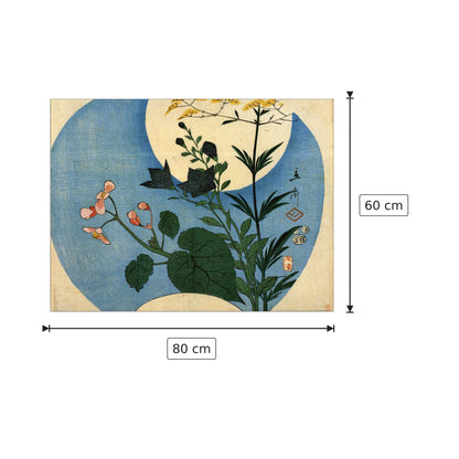 Fiori d'autunno con luna piena - Hiroshige Utagawa - cm 80x60 - Pannello in MDF