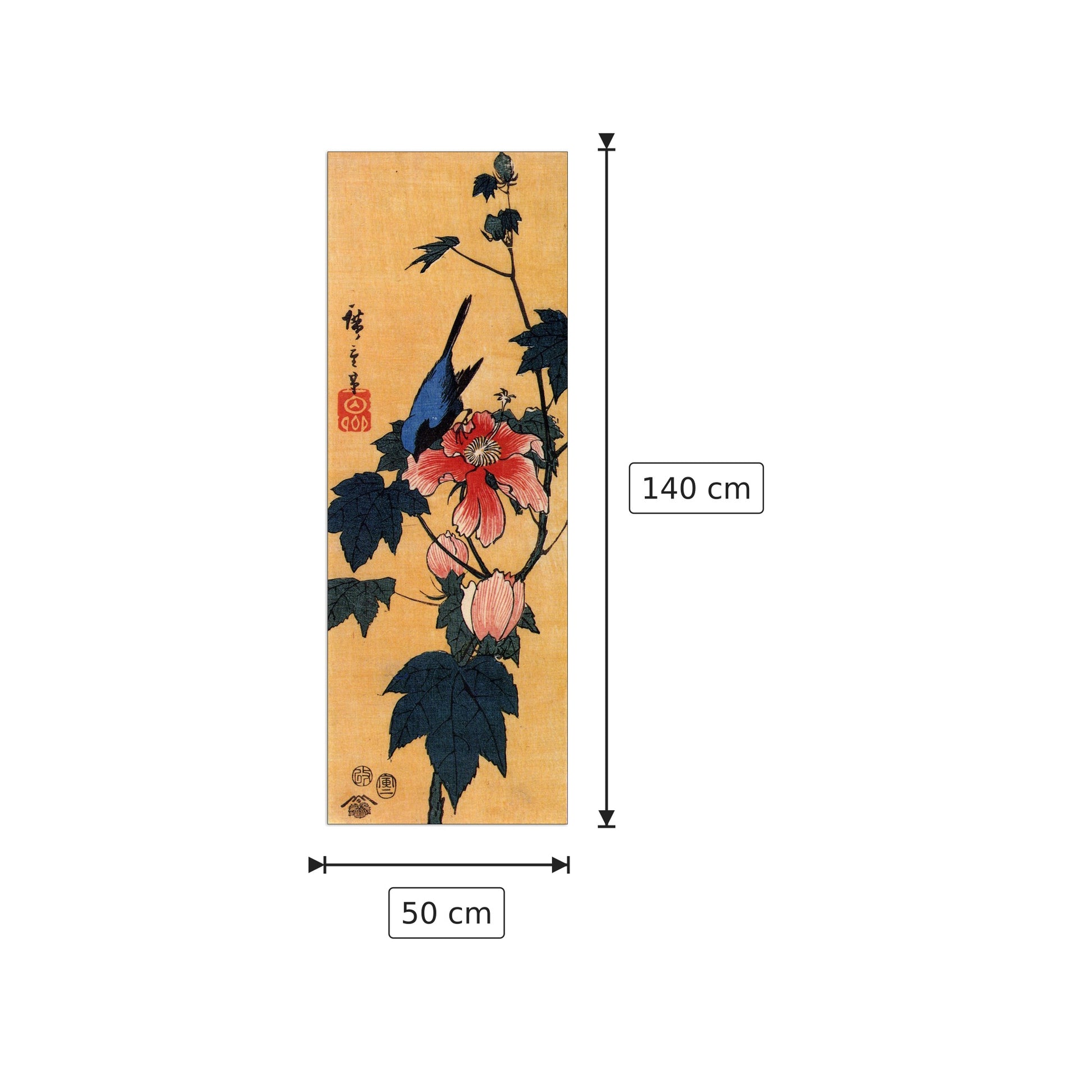 Uccello su un fiore di ibisco - Hiroshige Utagawa - cm 50x140 - Pannello in MDF
