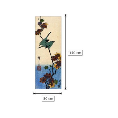 Uccelli su un ramo d'acero - Hiroshige Utagawa - cm 50x140 - Pannello in MDF