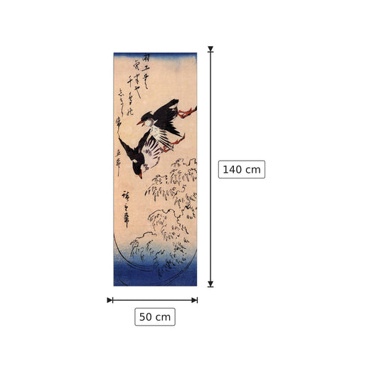 Uccelli sopra le onde - Hiroshige Utagawa - cm 50x140 - Pannello in MDF