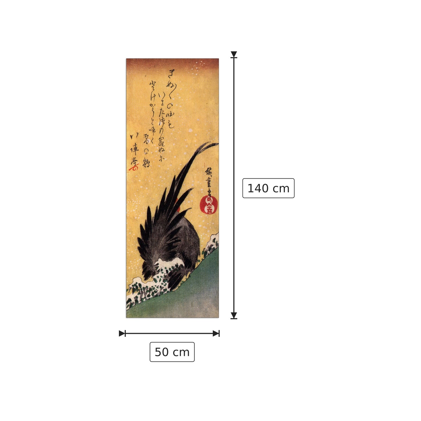 Gallo nella neve - Hiroshige Utagawa - cm 50x140 - Pannello in MDF