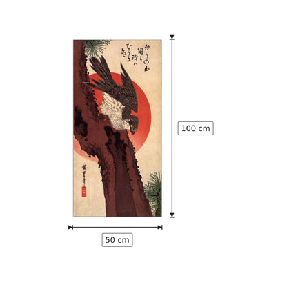 Falco su un pino con sole nascente - Hiroshige Utagawa - cm 50x100 - Pannello in MDF