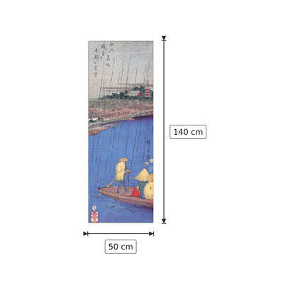 Traghetto su un fiume sotto la pioggia - Hiroshige Utagawa - cm 50x140 - Pannello in MDF