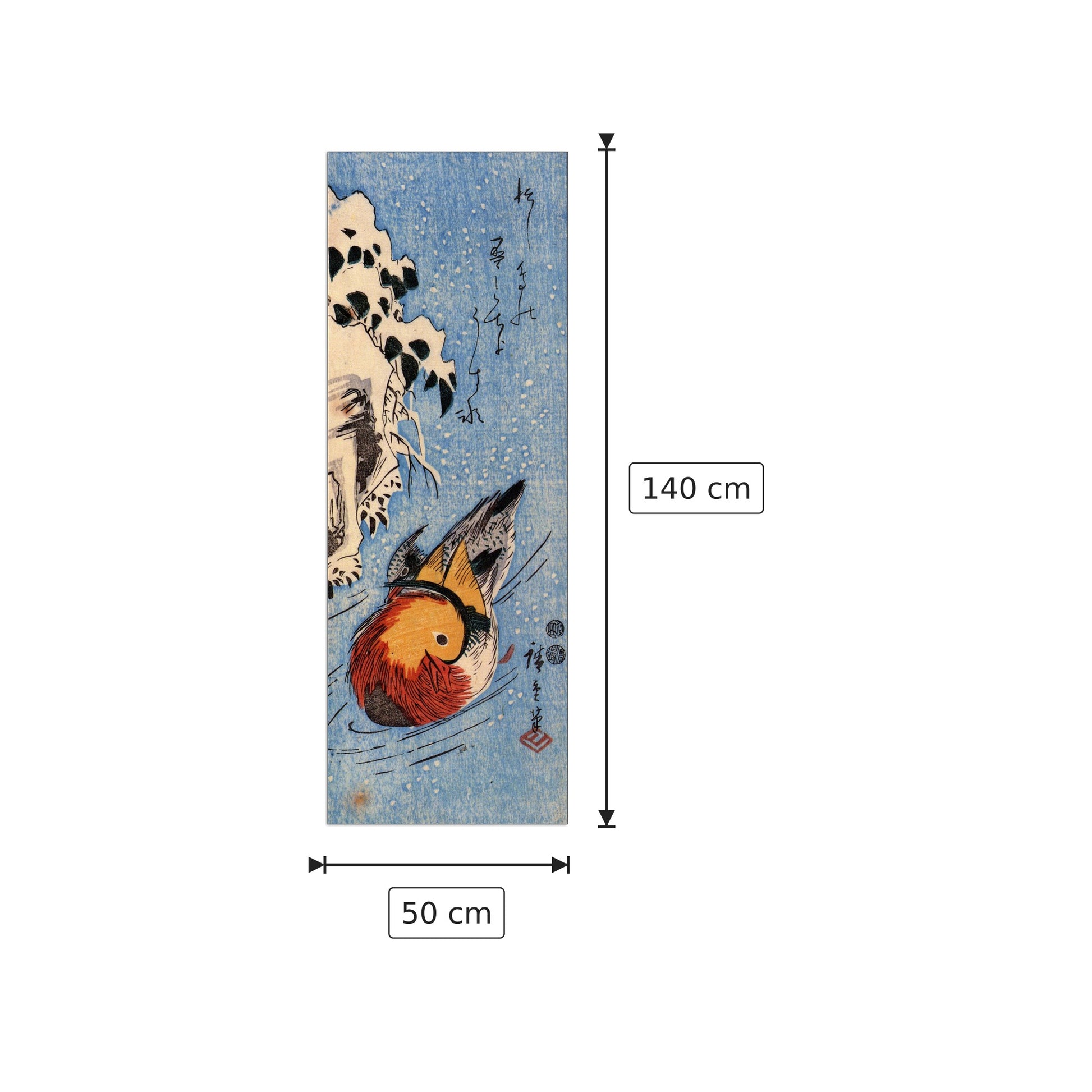 Anatra mandarina su un lago - Hiroshige Utagawa - cm 50x140 - Pannello in MDF