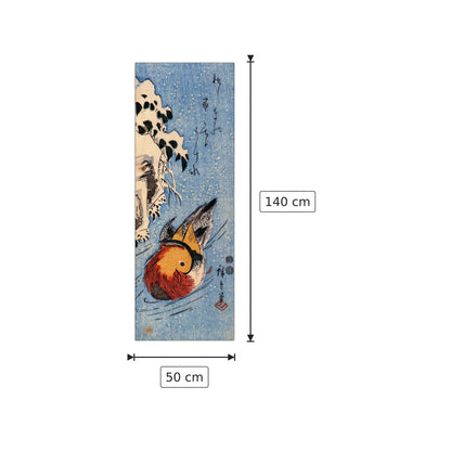 Anatra mandarina su un lago - Hiroshige Utagawa - cm 50x140 - Pannello in MDF