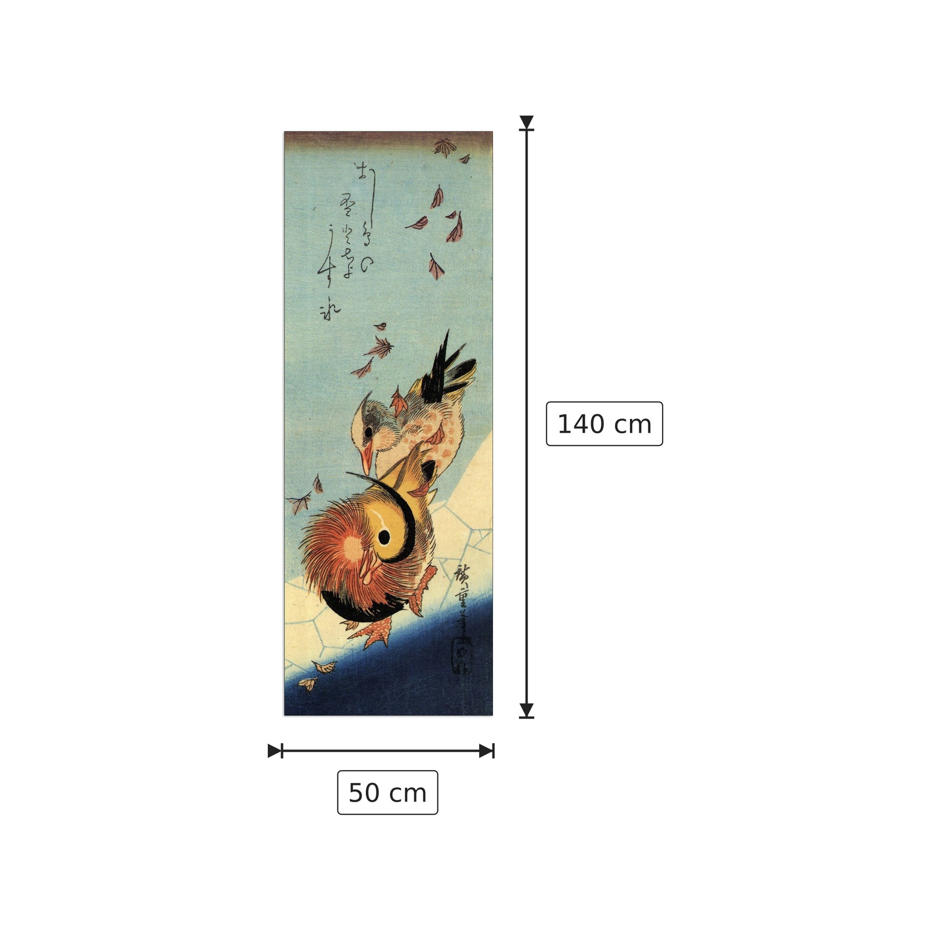 Anatra mandarina su stagno ghiacciato - Hiroshige Utagawa - cm 50x140 - Pannello in MDF