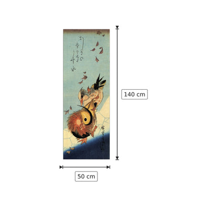 Anatra mandarina su stagno ghiacciato - Hiroshige Utagawa - cm 50x140 - Pannello in MDF