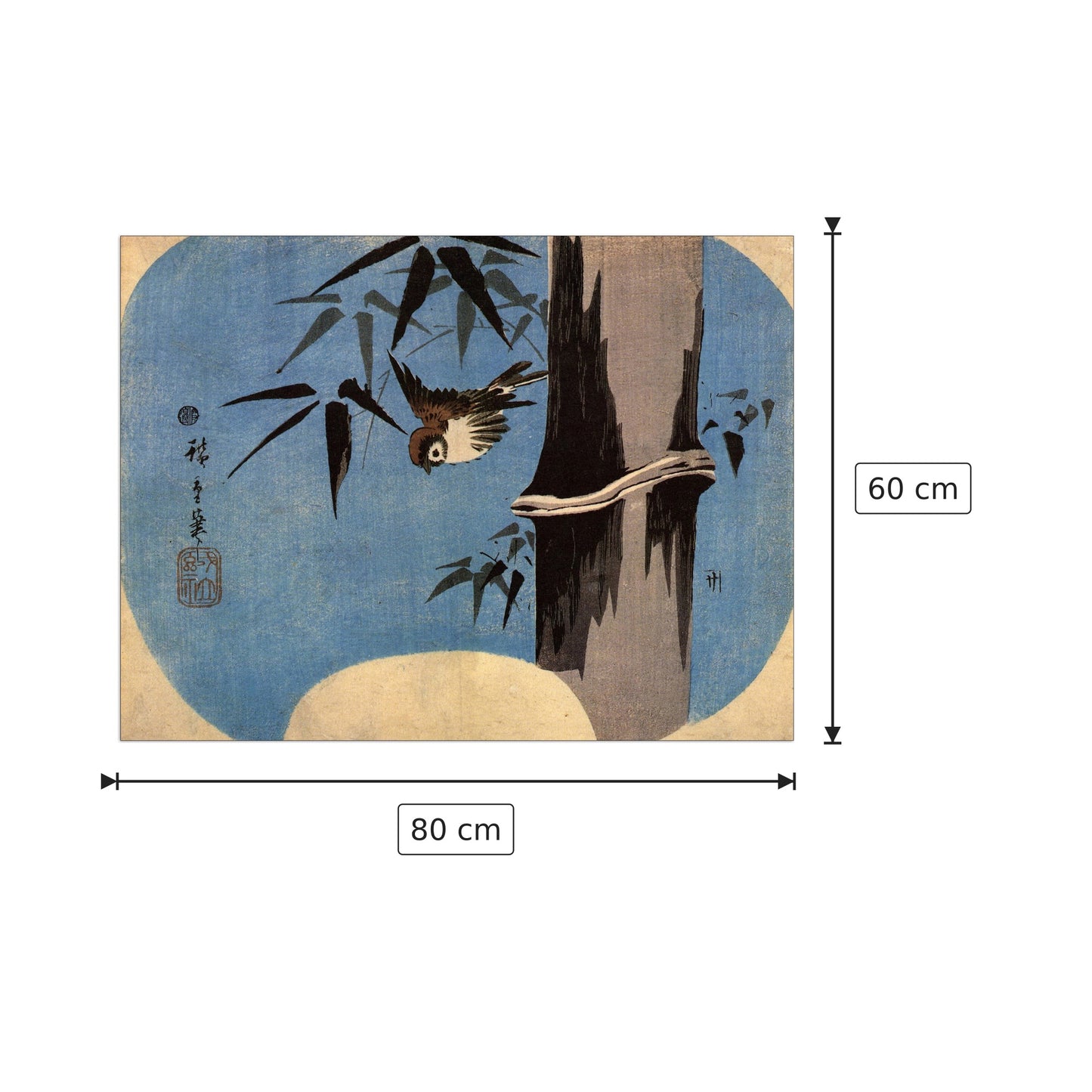 Passero e bambù II - Hiroshige Utagawa - cm 80x60 - Pannello in MDF
