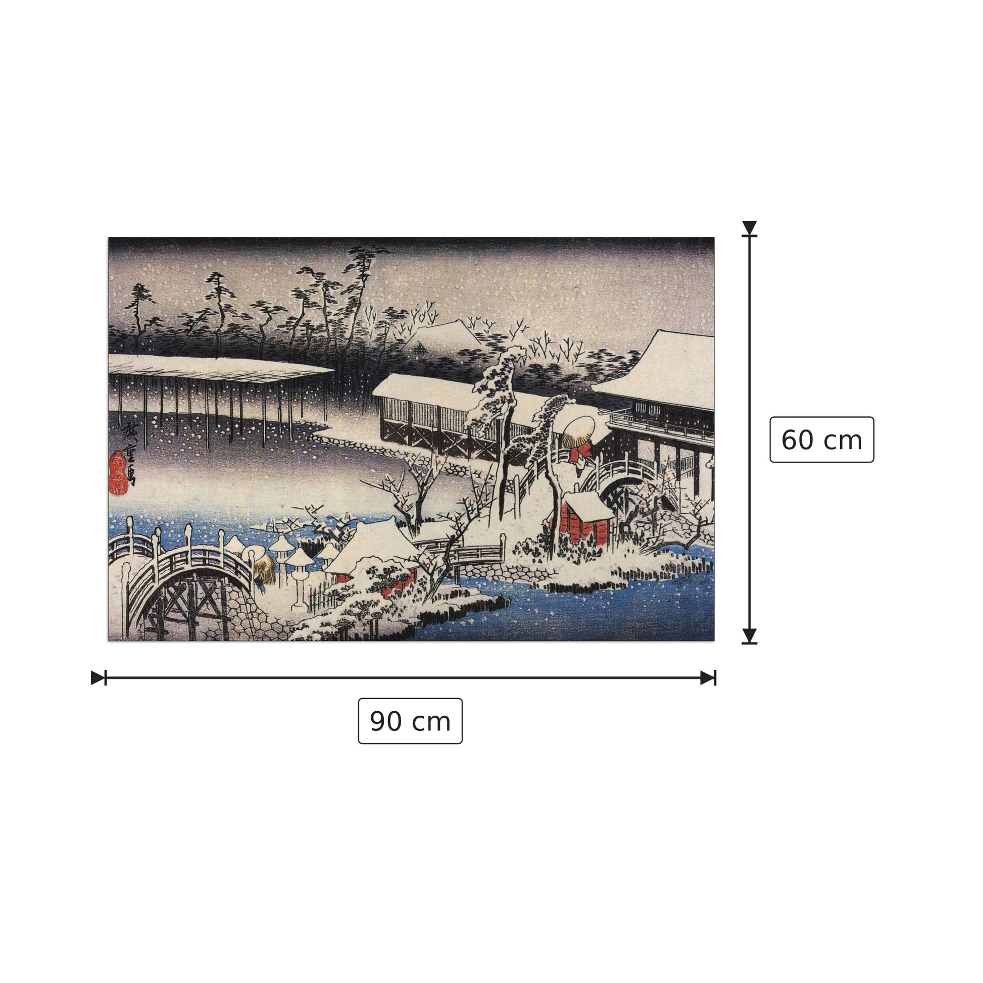 Tempio nella neve - Hiroshige Utagawa - cm 90x60 - Pannello in MDF