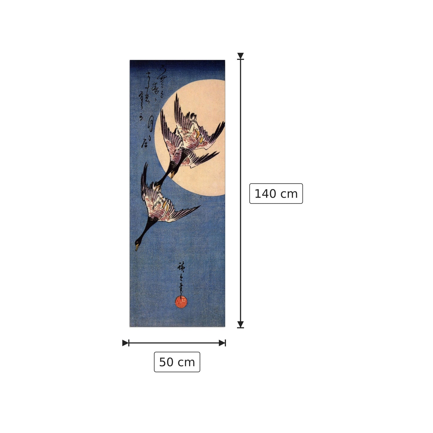 Tre oche in volo - Hiroshige Utagawa - cm 50x140 - Pannello in MDF