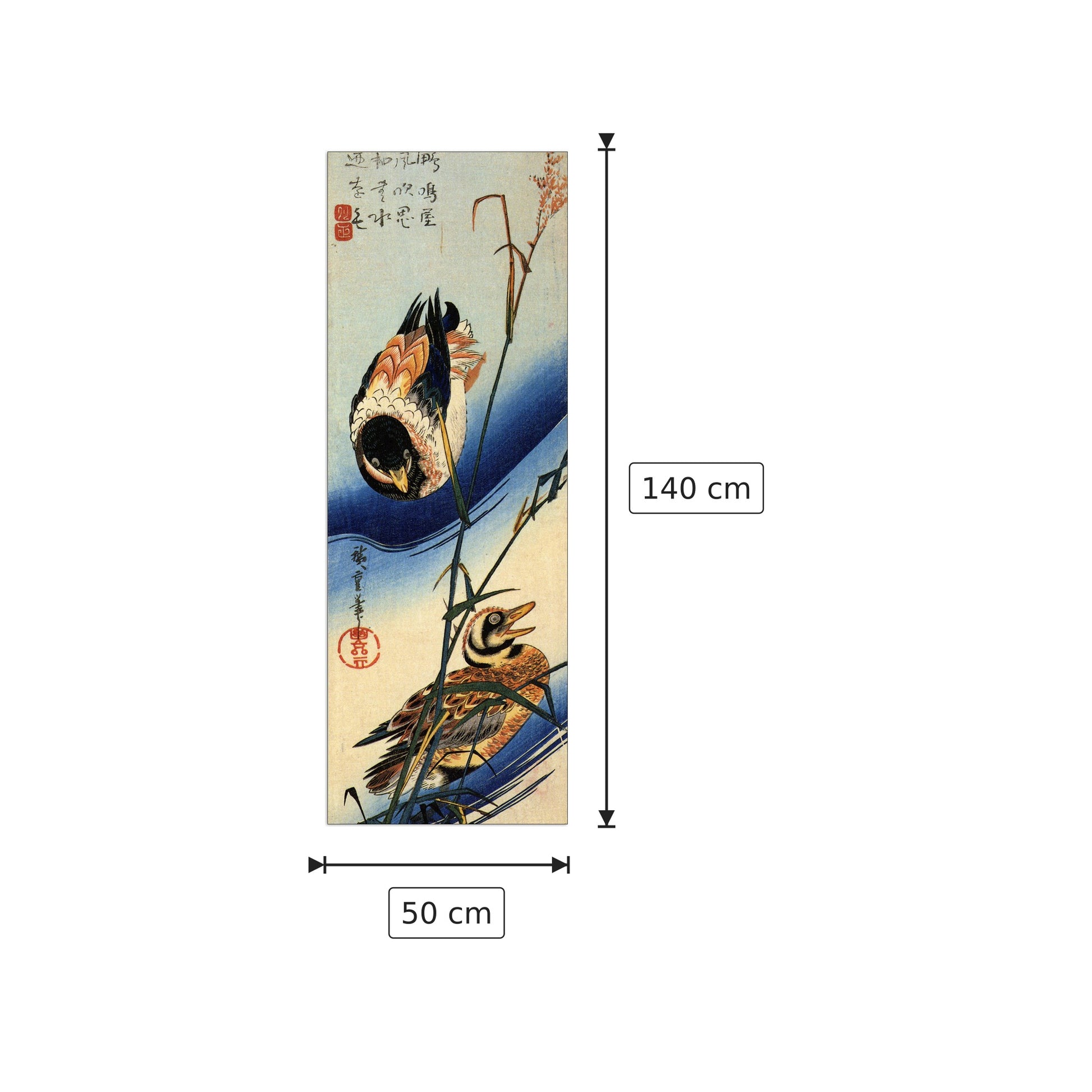 Due anatre tra i giunchi - Hiroshige Utagawa - cm 50x140 - Pannello in MDF