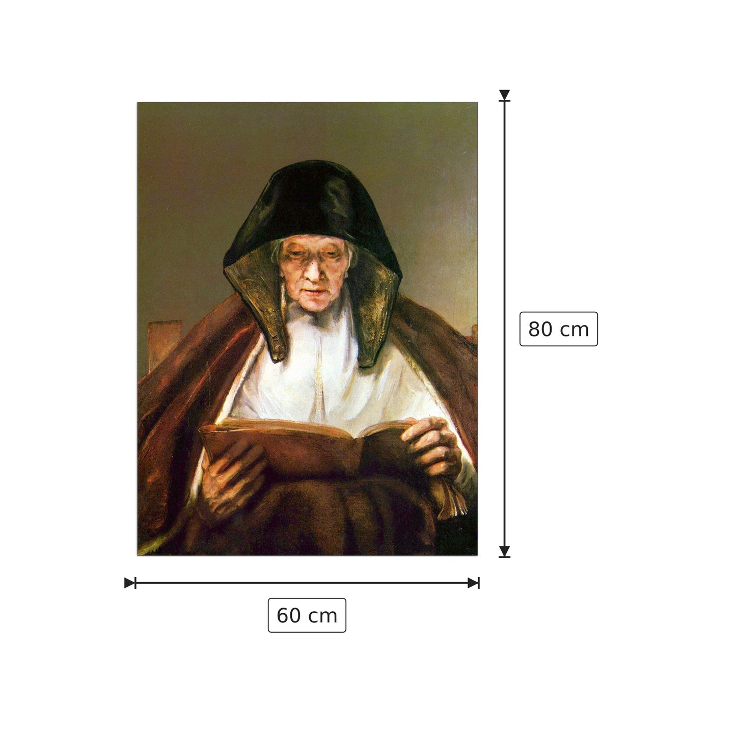 Vecchia donna che legge - Rembrandt - cm 60x80 - Pannello in MDF