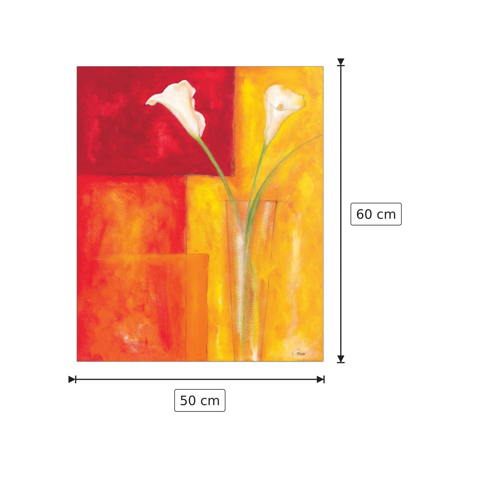 Callas su fondo rosso caldo - GOHN - cm 50x60 - Pannello in MDF