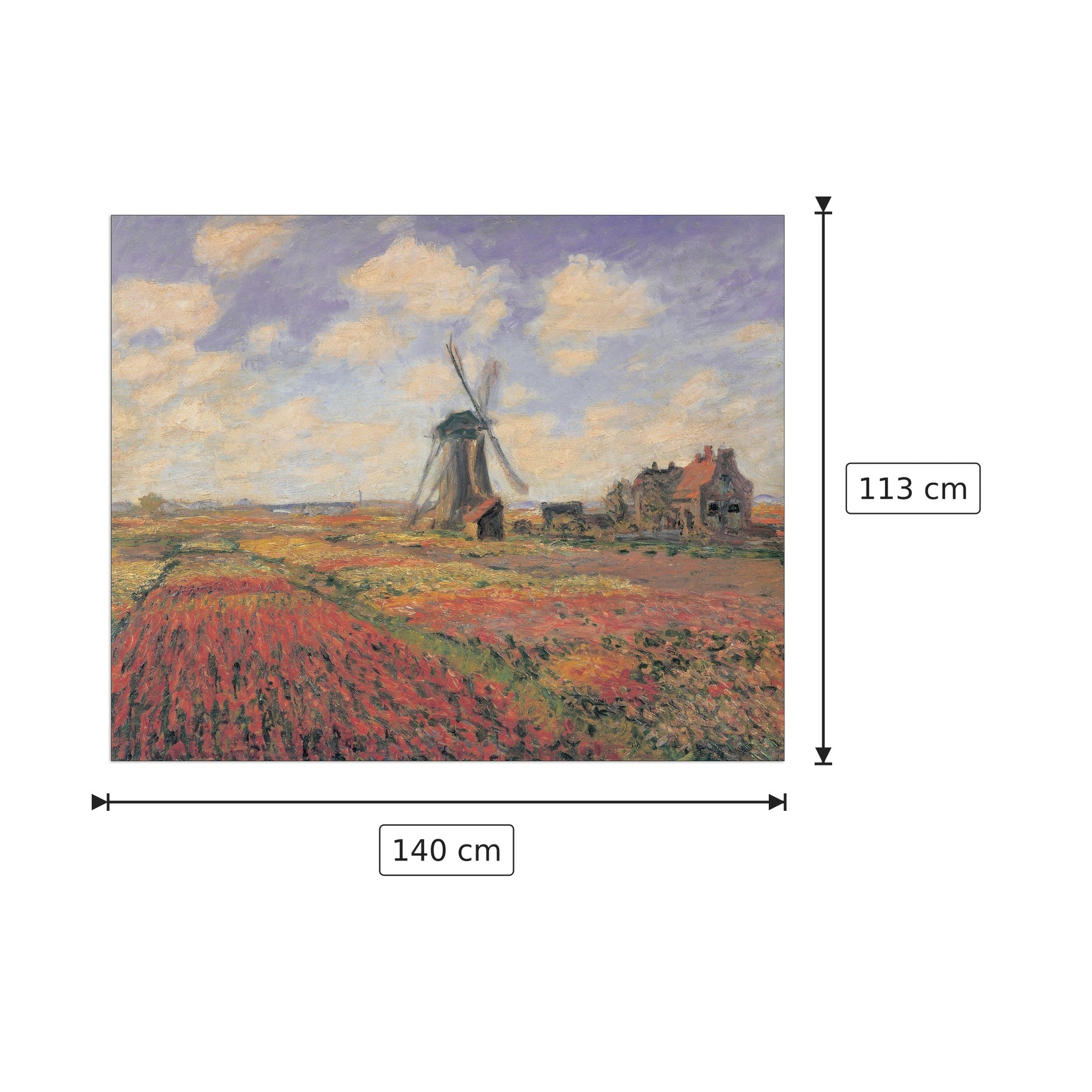 campi di tulipani con mulino a vento - MONET - cm 140x113 - Pannello in MDF