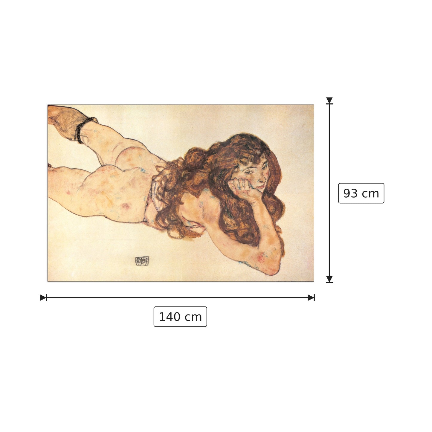 Am Bauch Liegender Weiblicher Akt - SCHIELE - cm 140x93 - Pannello in MDF