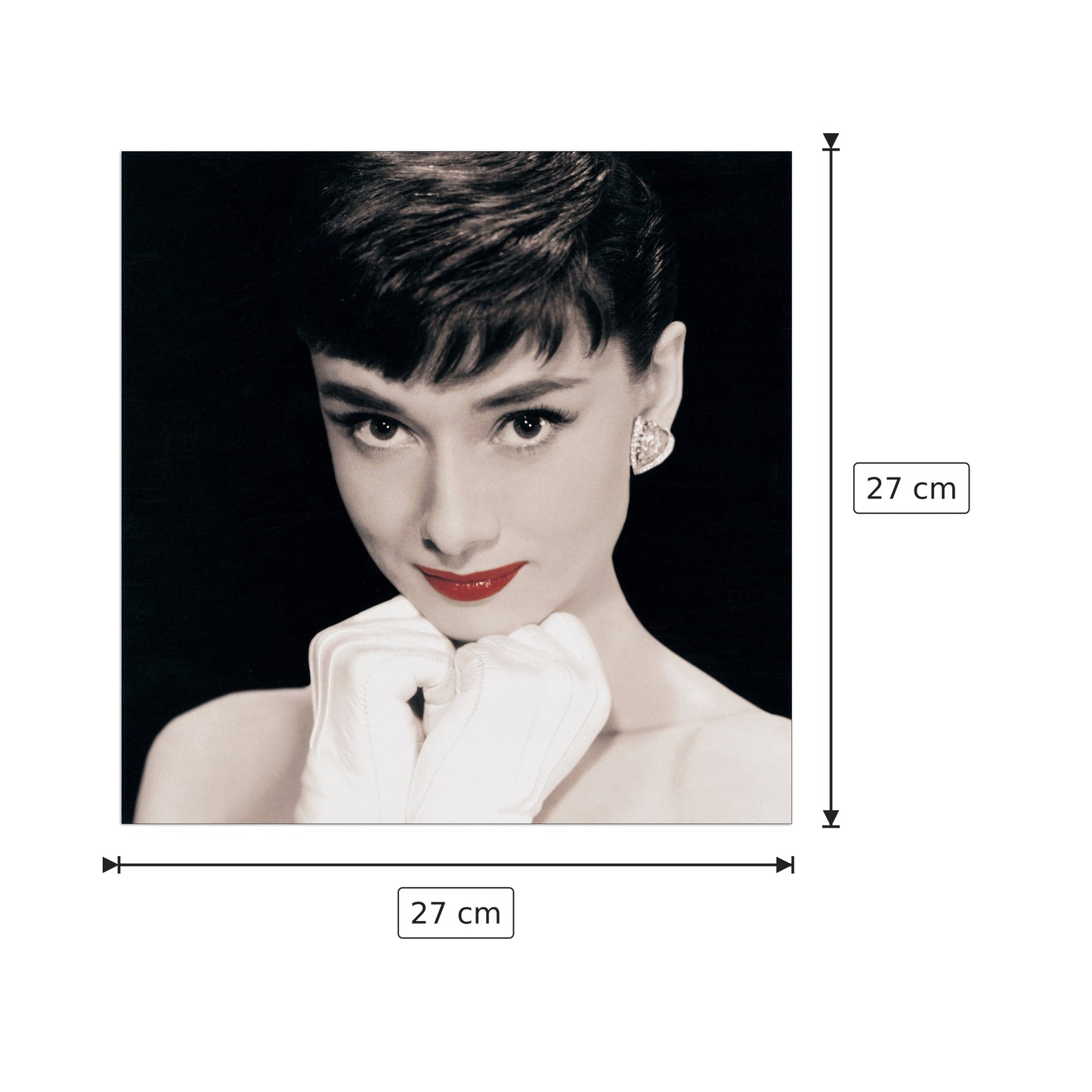 Audrey Hepburn (labbra rosse) - cm 27x27 - Pannello in MDF