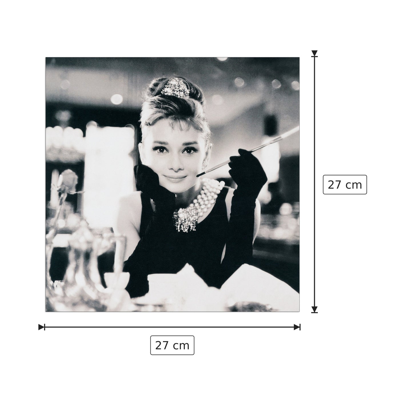Audrey Hepburn (bianco e nero) - cm 27x27 - Pannello in MDF