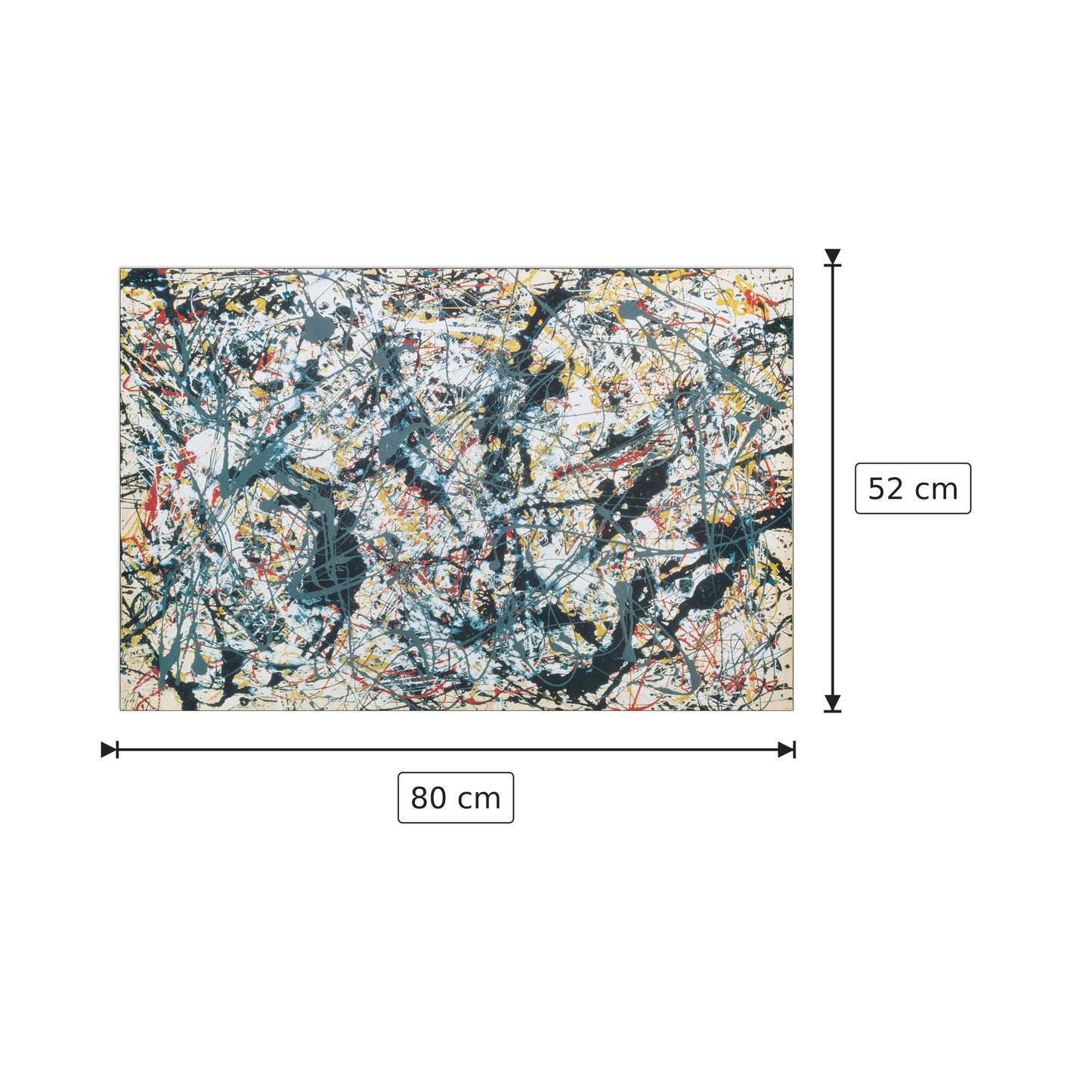 Argento su nero bianco giallo e rosso - POLLOCK - cm 80x52 - Pannello in MDF