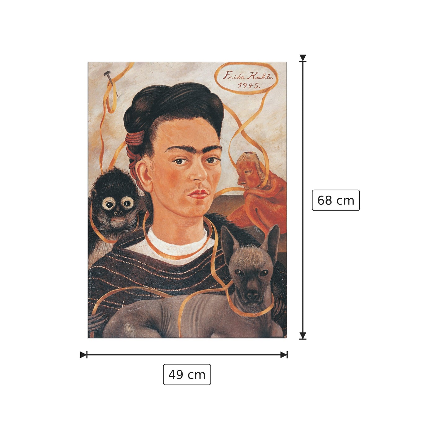 Autoritratto con scimmia - KAHLO - cm 49x68 - Pannello in MDF