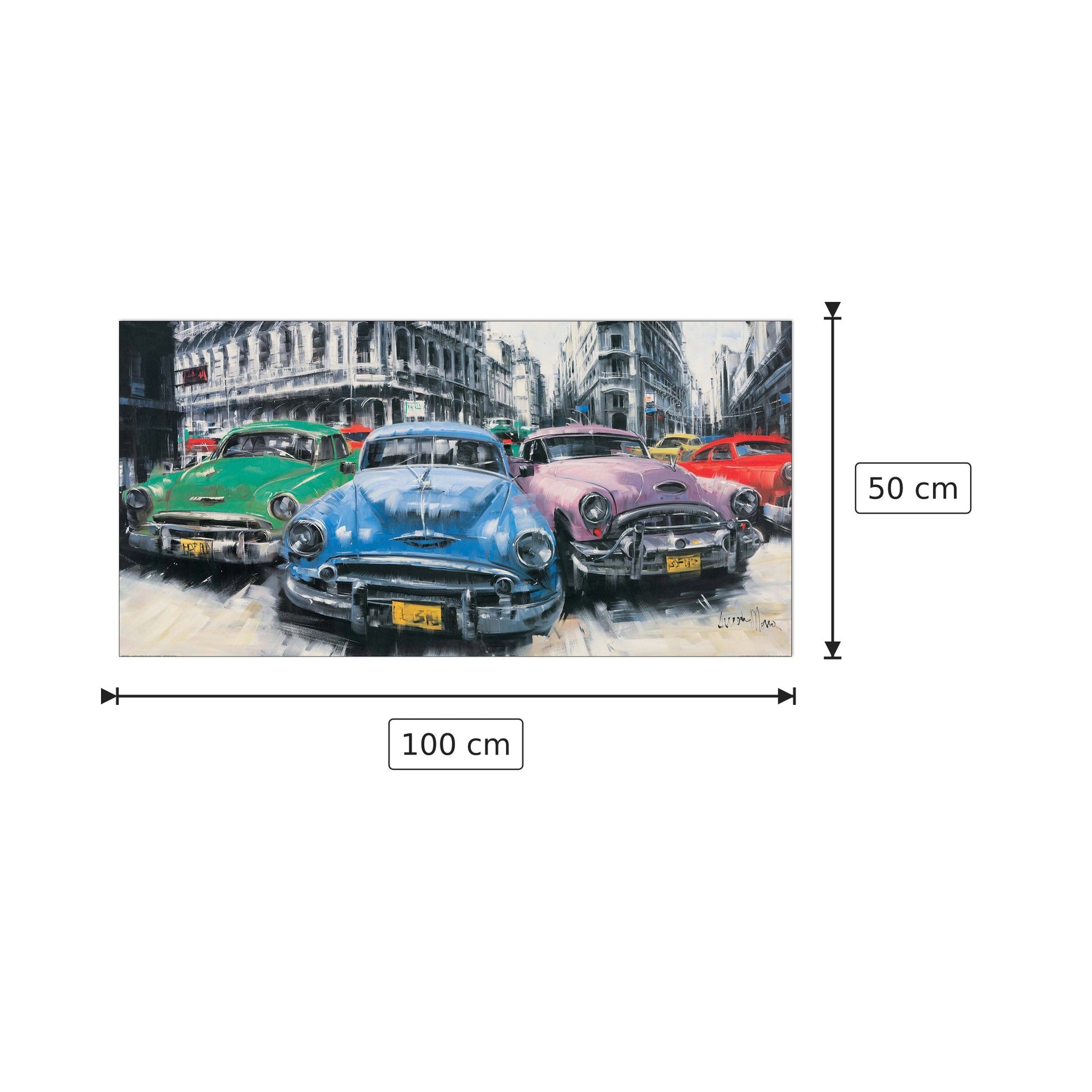 Auto classiche americane all'Avana - MASSA - cm 100x50 - Pannello in MDF