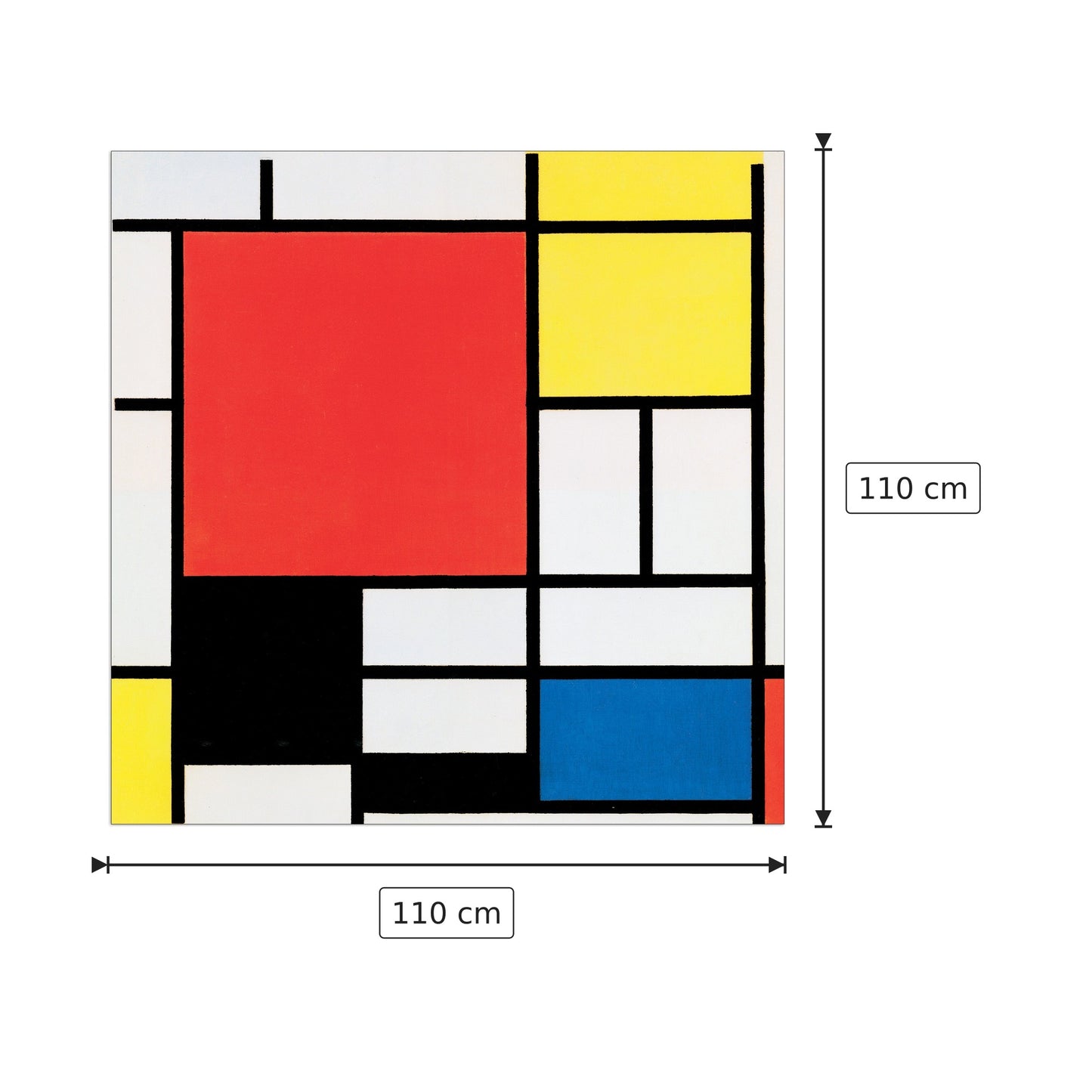 Composizione con rosso, giallo, blu e nero - Mondrian - cm 110x110 - Pannello in MDF