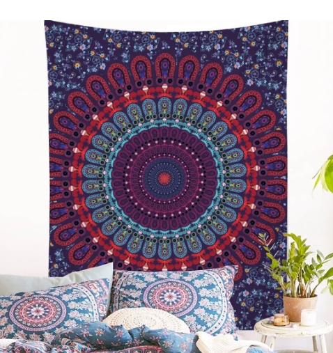 Arazzo Mandala rosso blu cerchi floreali concentrici
