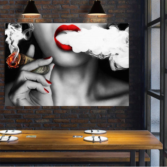 Quadro su tela Donna che fuma sigaro