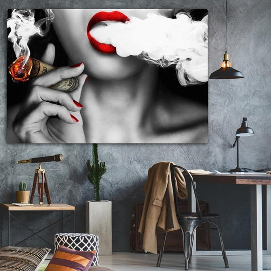 Quadro su tela Donna che fuma sigaro