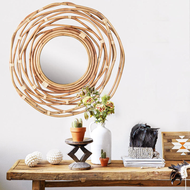 Specchio rattan rotondo nórdico