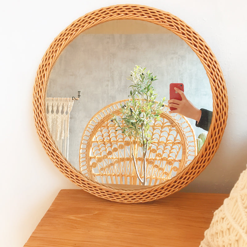 Specchio rattan rotondo nórdico