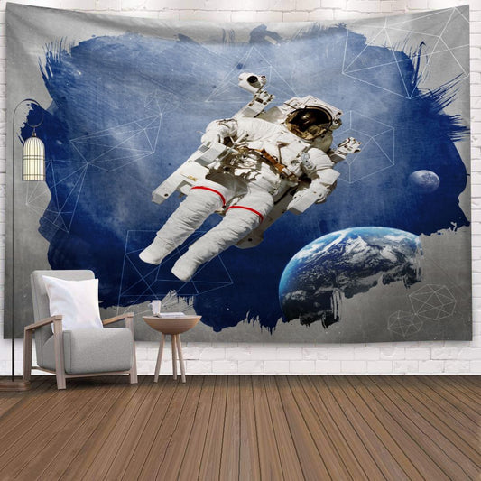 Arazzo Astronauta realistico tra nebulosa blu e