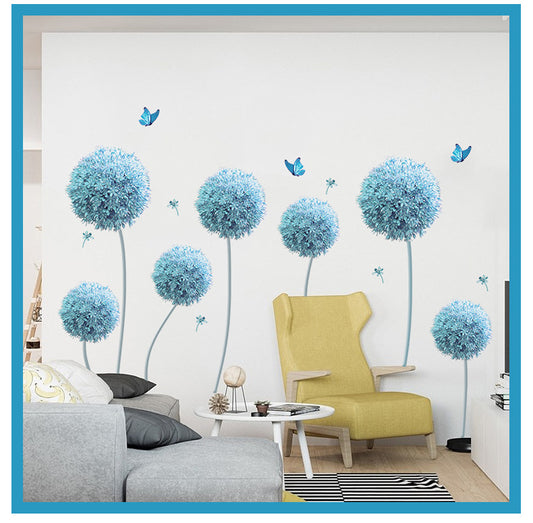 Adesivo murale Fiori blu sfere e farfalle