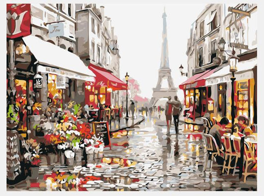 Quadro su tela Paesaggio con figura e fiori