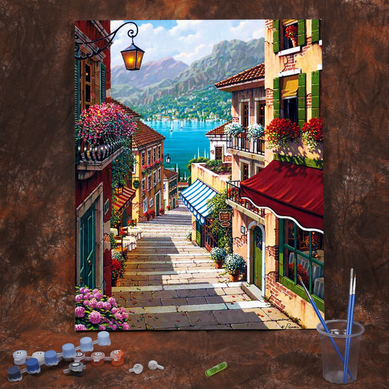 Quadro paesaggio e fiori