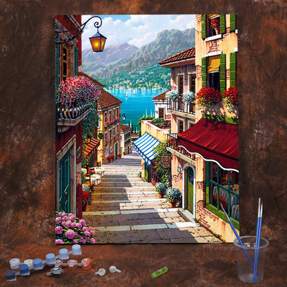 Quadro paesaggio e fiori