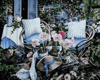Quadro paesaggio e fiori