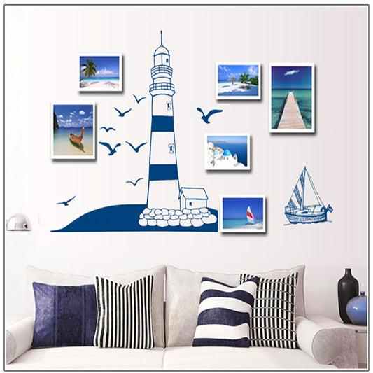 Adesivo murale Faro e barca a vela