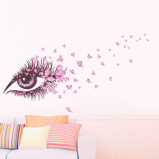 Adesivo murale Occhio con farfalle rosa