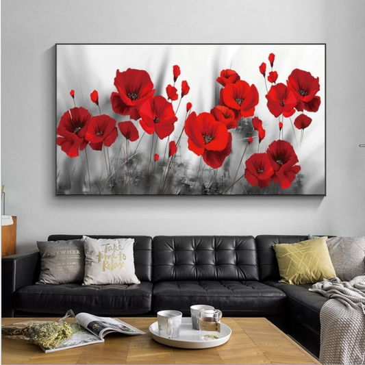 Quadro su tela Rose e papaveri rossi
