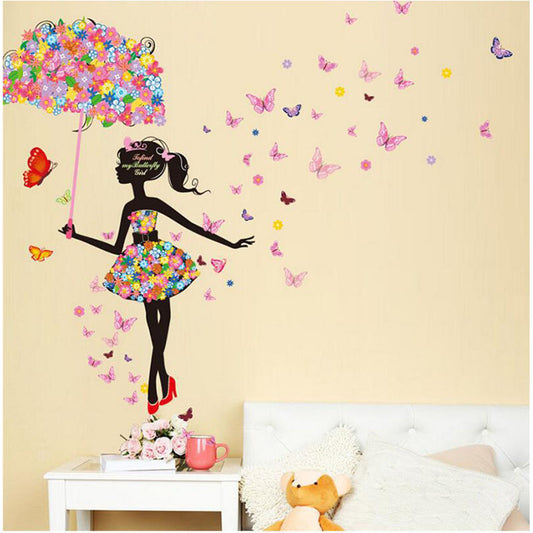 Adesivo murale Ragazza con farfalle e fata