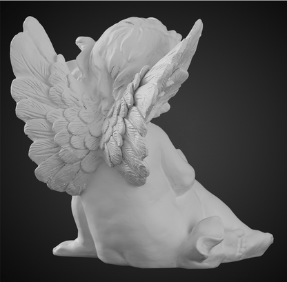Cherubino seduto con fiore